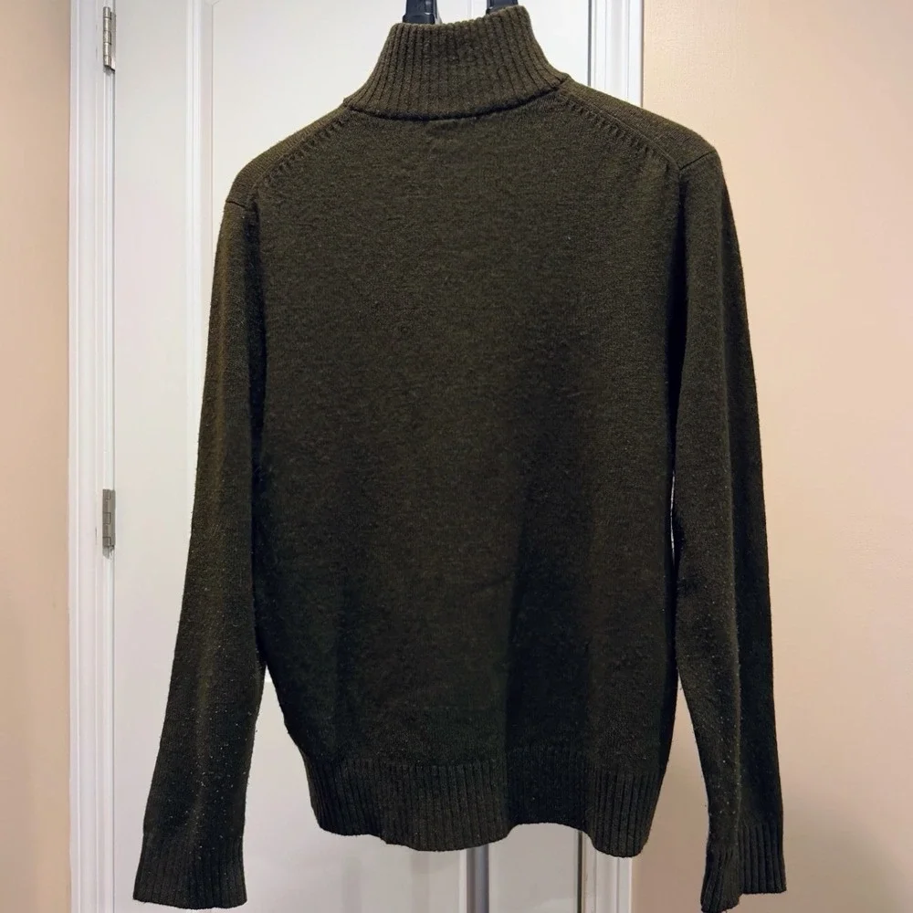 J Crew Lambswool Half Zip Sweater Mens L Olive Green Mock Neck Pullover 100%